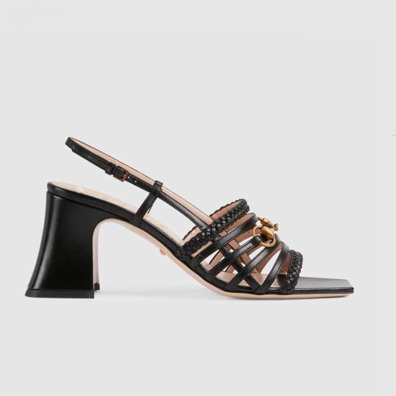 

Women Leather Flat Sandals Horsebit Designer Lady Adjustable Ankle Strap Buckle Sculpted Block Heel Rubber Sole Sandal, Sandal dustbag