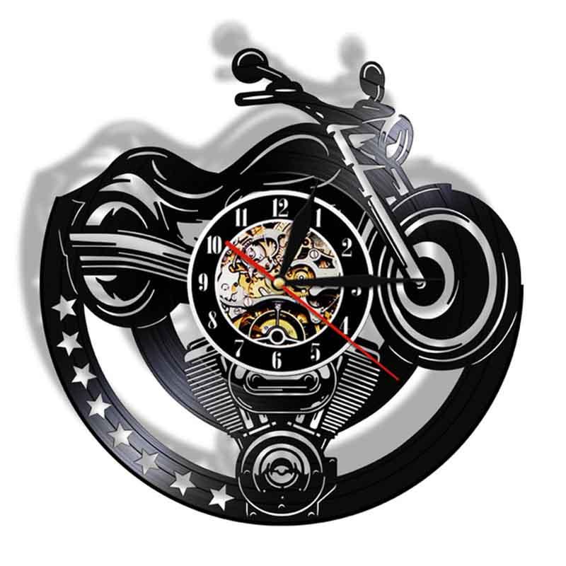 

Wall Clocks Motorcycle Record Clock Garage Unique Art Design Vintage Watch Timepiece Man Cave Workshop Decor Motorbikers Gift