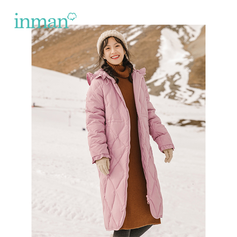 

downs Winter Flower Side Hooded Teenage Girl Style Loose Long Section Female Down Coat 79cm, Black