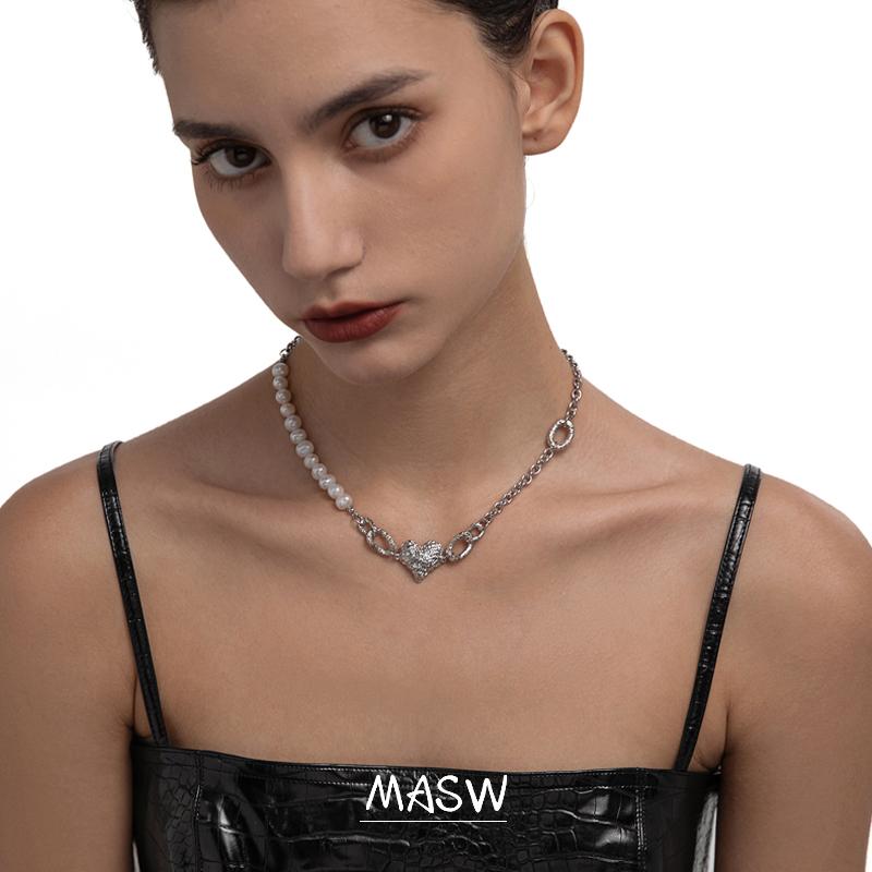 

Chains MASW Original Design Metal Heart Pendant Necklace 2021 Trend One Layer Natural Freshwater Pearls Women Gift Jewelry