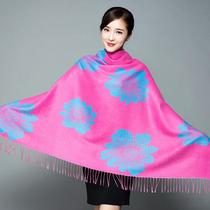 

Scarves Fashion Ladies Flower Printed Cashmere Warm Winter Wraps Scarf Shawls Female Pashmina Big Size 135*135cm