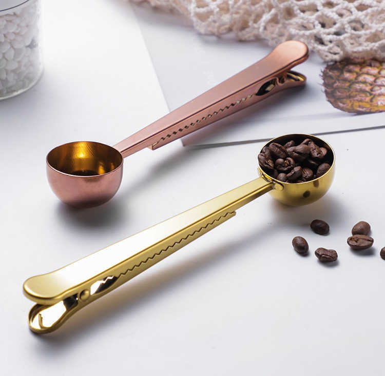 

Food Grade Metal Copper Brass Gold Spoon 304 Stainless Steel Coffee Measuring Spoon/scoop with Bag Clip19yz
