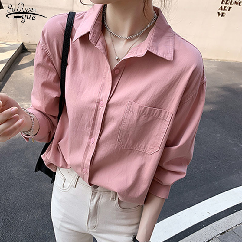 

Spring Autumn Tops Oversized Femme Casual Loose Women Blouses Shirts Minimalist Single-breasted Female Pink 11878 210521, Dark brown