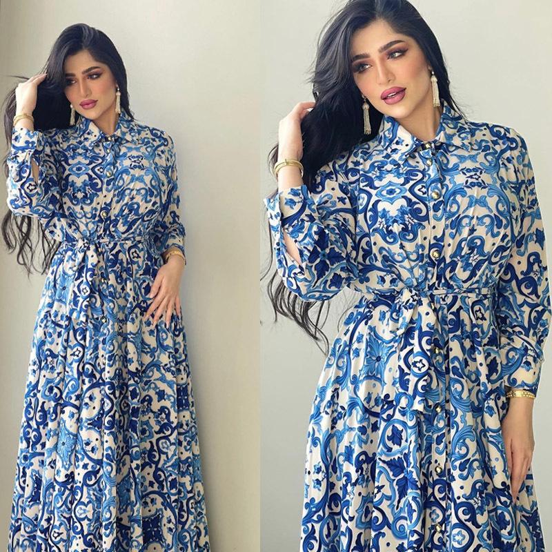 

Ethnic Clothing Fashion Muslim Women's Malaysia Indonesia Southeast Asia Printed Long Sleeve Dress Arab Robe Dubai Skirt Kebaya
