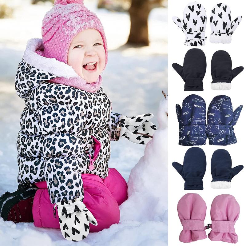 

Children's Mittens S//L Winter Toddler Water-proof Gloves Kids Snow Cartoon For Baby Girls Boys Sports Riding 1-6 Years, White