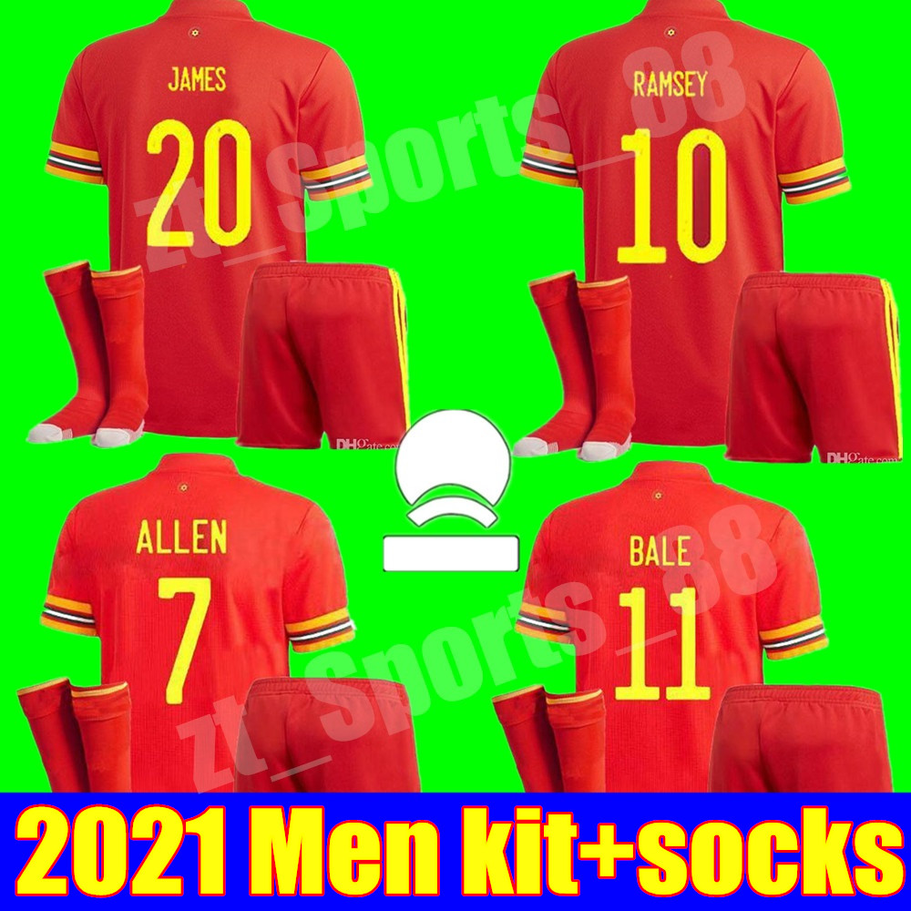 

2021 wales soccer jerseys HOME away Men kit 21 22 BALE JAMES RAMSEY maillot de football shirts ALLEN VOKES adult Camiseta futol Uniform, Home+eurocup patch