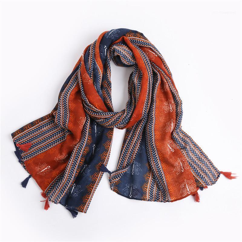 

Scarves 2021 Spring And Autumn Scarf Women Wave Arrow Geometric Print Cotton Linen Seaside Travel Po Sunscreen Towel1