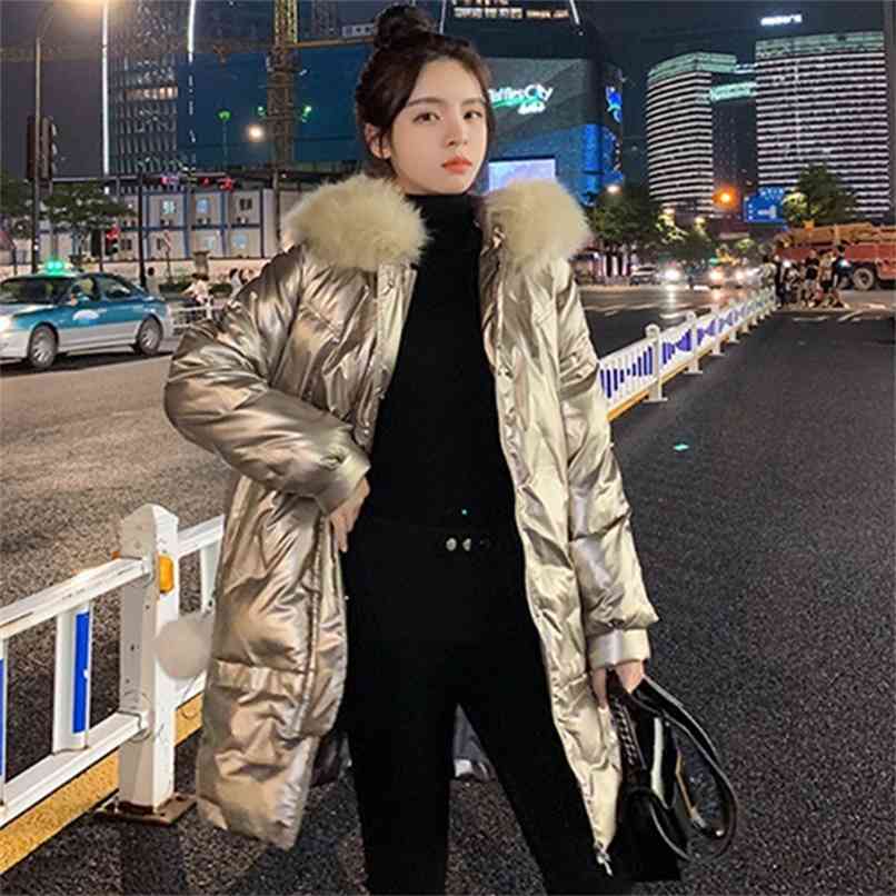 

Winter Duck Christmas Jacket Women Big Fur Hooded Collar Coat Long Down Parka Thicken Warm Outwear Free Return 210602, Champagne