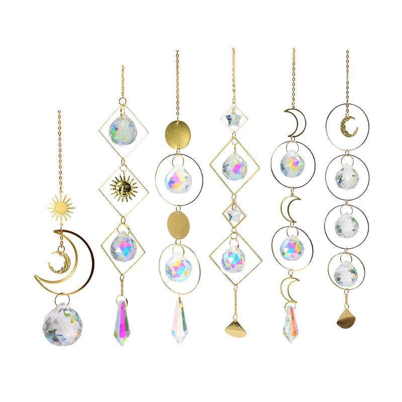 

Garden Decorations Moon Sun Ball Crystal Suncatcher Hanging Metal Prism Ornament Pendant Home Car Decor