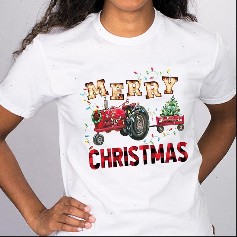 

Women Graphic T Shirts Plaid Farm Truck 90s Short Sleeve Holiday Merry Christmas Tees Clothes Print Tops Lady Female Shirt, White