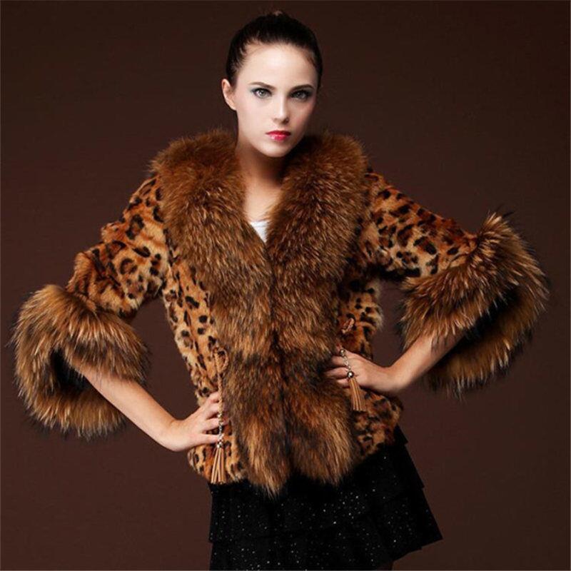 

Plus Size Fur Coat Women Winter New 2021 Big Fur Collar Leopard Print Fur Jacket Women Short Slim Thick Female Pakras, Black