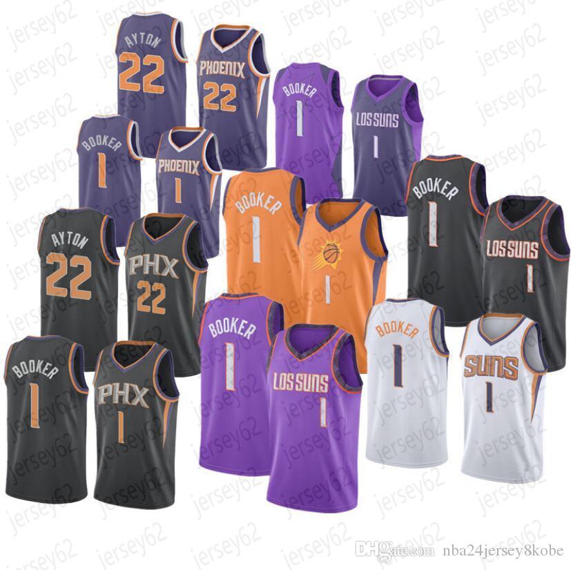 

2020Phoenix Suns Devin Booker Deandre Ayton Key players basketball jersey;y;swingmen basketba jerseys, Black;red