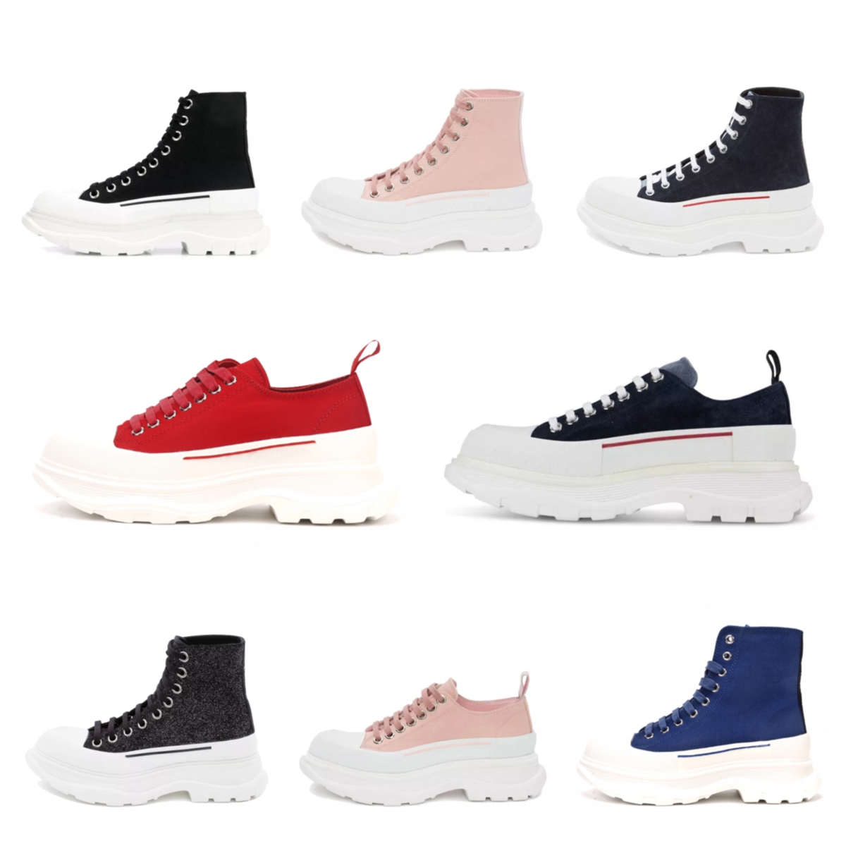 

Fashion Tread Slick lace up luxurys oversized shoes canvas sneaker women high low sole black royal platform red pink white womens sneakers, Box
