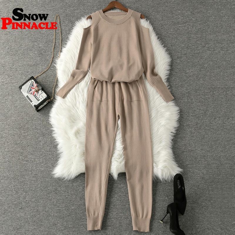 

Fashion Women track suits sets Autumn winter soft pullovers and long pants knitted Casual 2PCS sweater 210524, Pink