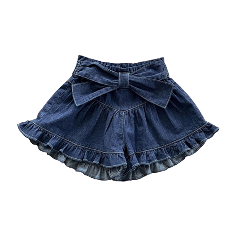 

Summer girls jean shorts with bow lace lady's thin casual pants baby girl 210702, Blue