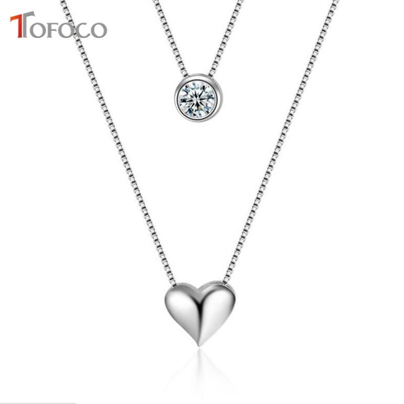 

Pendant Necklaces Meetcute Silver Plated Double Layer Heart Pendants&Necklaces For Woman Collar Rhinestone Beads Necklace Colar Gift Wholesa