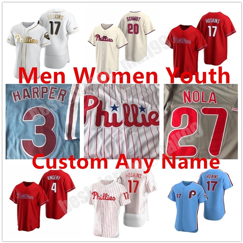 

Custom Men Women Youth Kids Philadelphia 2021 Phillies Jerseys 3 BryceHarpe 17 Rhys Hoskins 10 JT Realmuto jersey stitched, Blue;black