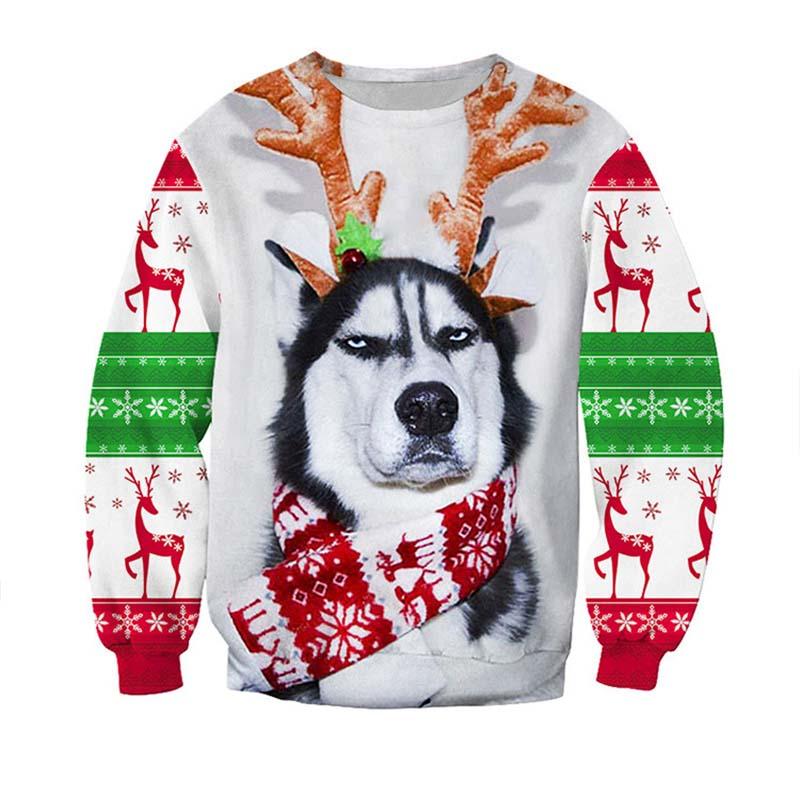 

Men's Christmas Sweatshirts Sleeve 3D Cartoon Print Casual Pullover Sweat Shirt Tops Xmas Lady Clothing, Picture color