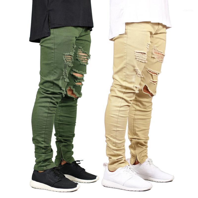 

Men's Jeans Men Skinny Fashion Stretch Zippers Style Hip Hop Army Green E5007, Kahki