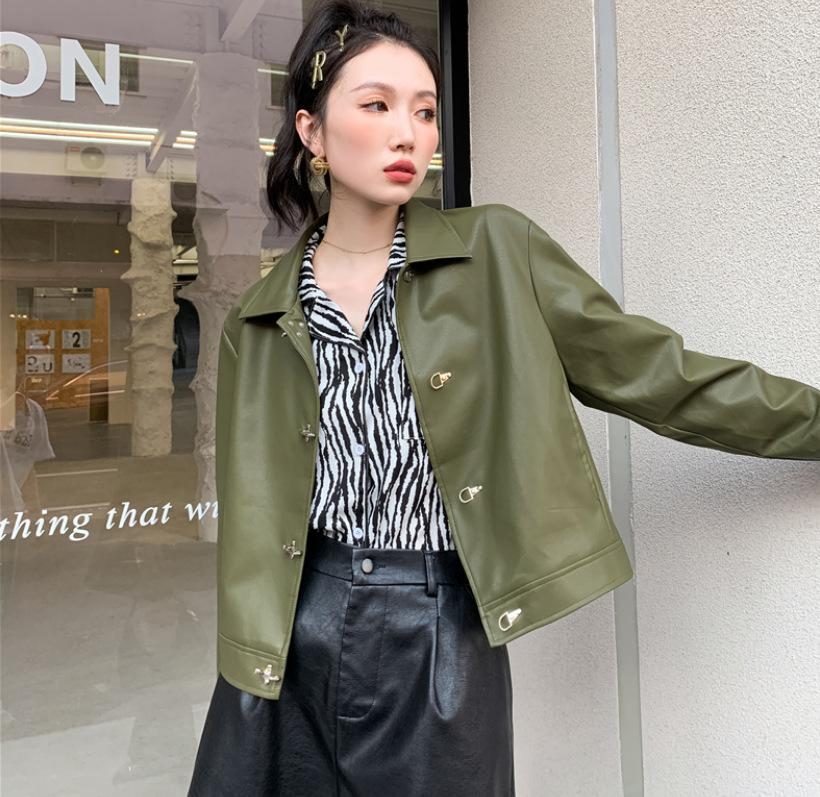 

Women's Jackets Autumn Street Style Cool Sa Motorcycle PU Leather Vintage Plane Button Jacket Quilted Coats, Black;brown