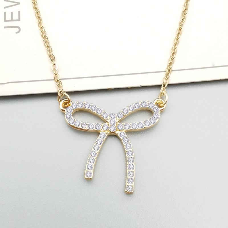

Simple Bow With Diamonds Necklace Bow Clavicle Chain