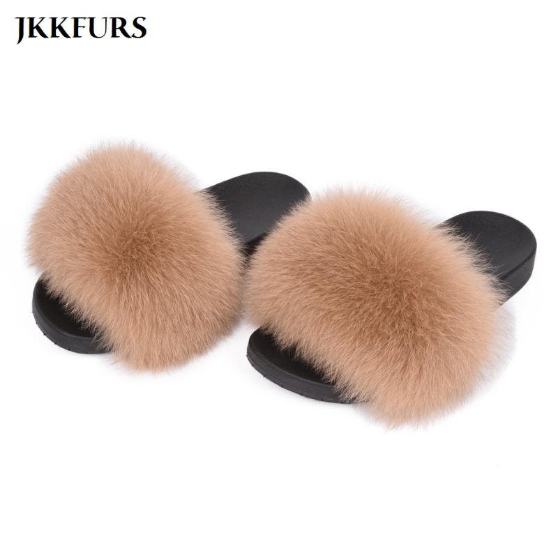 

Slippers 2021 Fur Slides Women's Real Shoes Flip Flops Flat Fluffy Sliders Retail Wholesale S6018F, Black