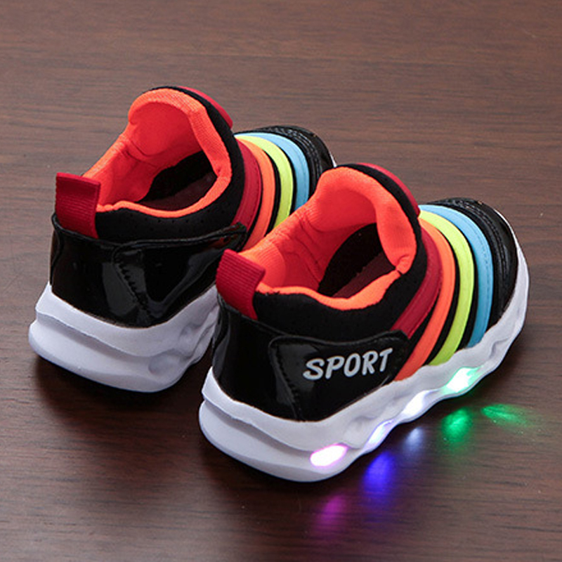 

Size 21-30 Luminous Sneakers for Baby Girls Non-slip Glowing Shoes Boys Breathable Wear-resistant Sneakers Children Led Shoes, Black