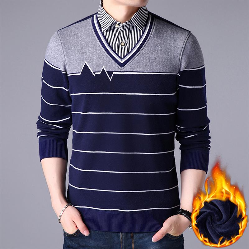 

Men's Casual Shirts 2021Autumn And Winter Fashion Fake Two Warm Plus Velvet Thick Sweater Business Shirt, 610