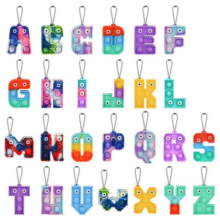 Alphabet Letters Pop Push Keychain Party Favor Cell Phone Straps Silicone Letter Sensory Bubbles keyring Simple Dimple Fidget Finger Toy Gifts GGA3883