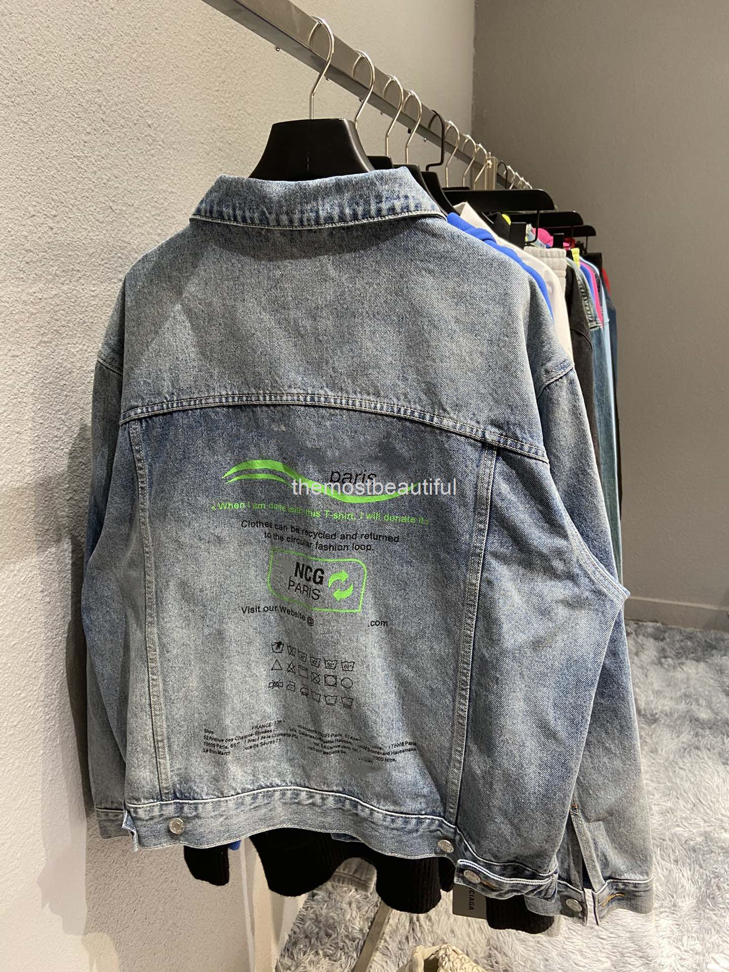 

Women's Jackets Autumn and winter high version b family wave printing br jacket with worn holes men's women's same denim, 2# packing bag