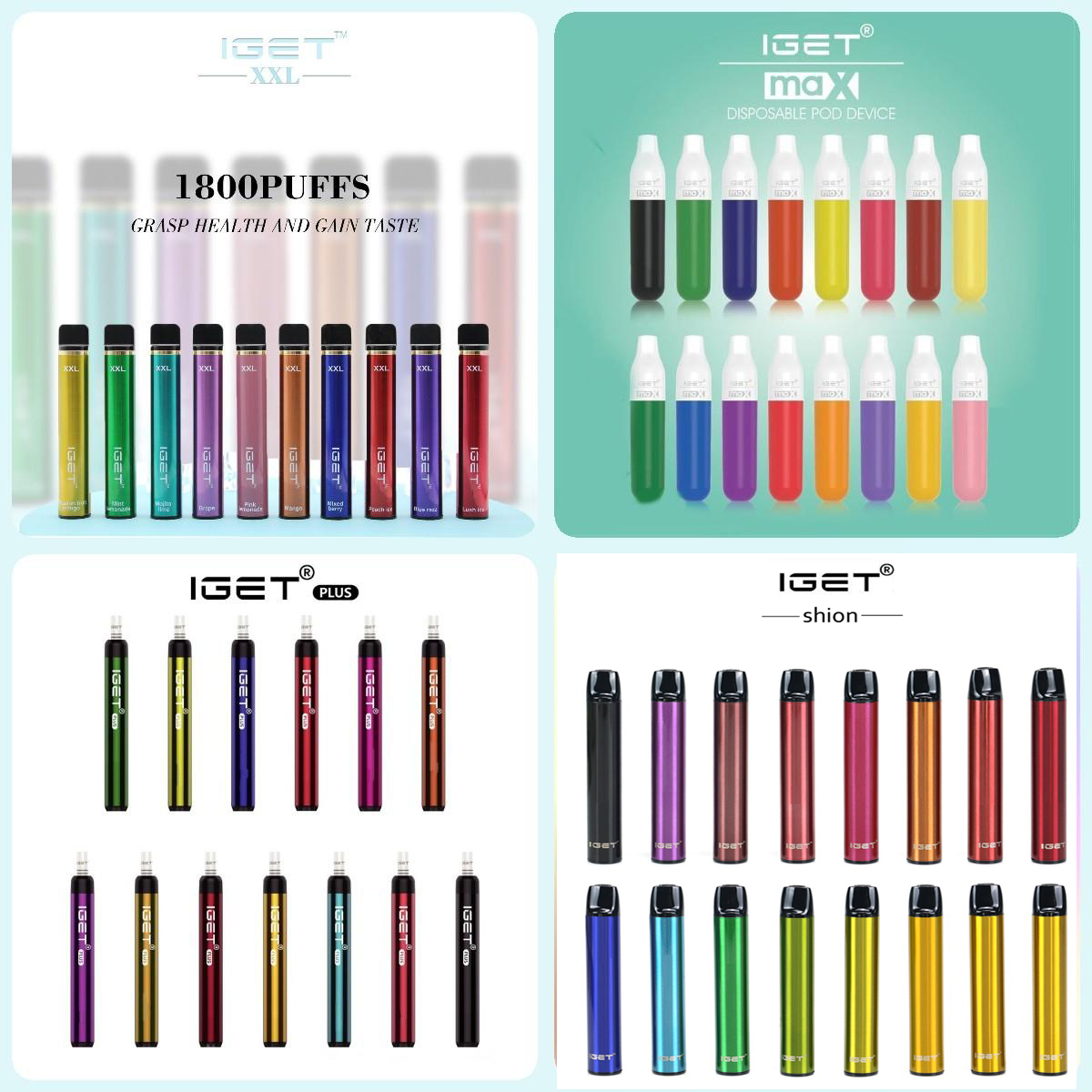 

Authentic Iget XXL plus max Shion Vape Pen Electronic Cigarettes Device 9500mAh Battery 7ml Pods Empty Original Vapors 1800 Puffs Kit
