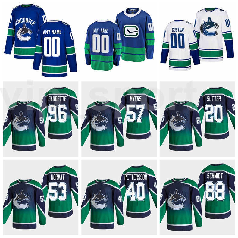 

Reverse Retro 2021 Vancouver Canucks Ice Hockey 96 Adam Gaudette 57 Tyler Myers Jersey 20 Brandon Sutter 22 Daniel Sedin 33 Henrik Sedin, Blue