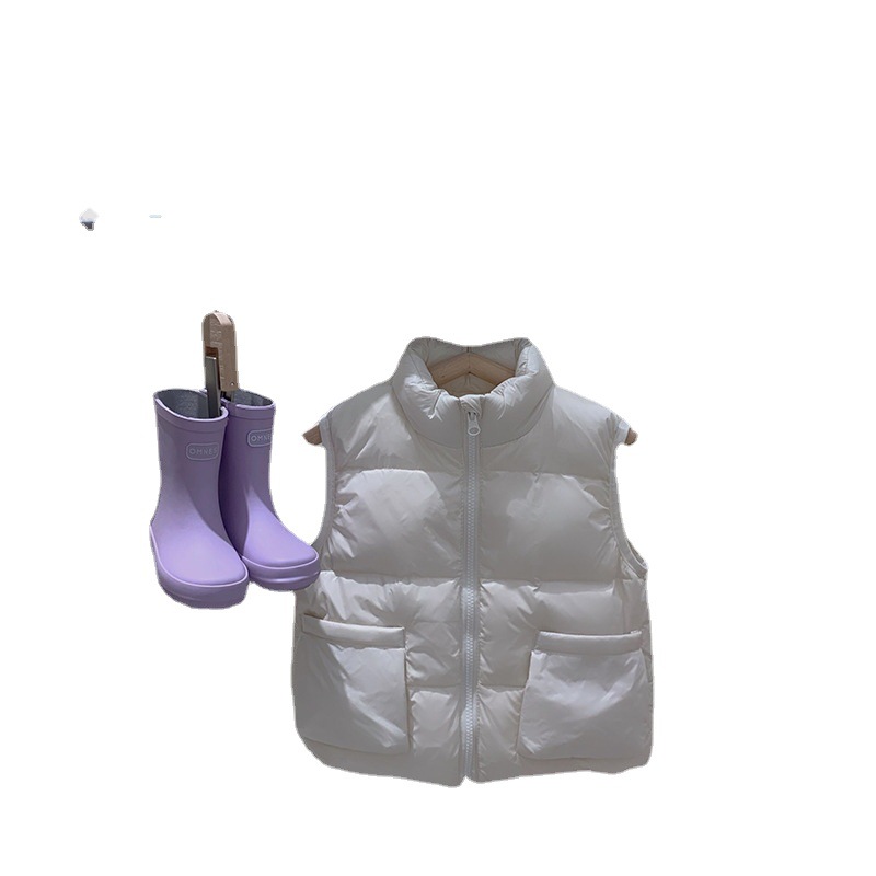 

2021 Autumn and Winter Children's Down Collar Vest Baby Warm Padded Big Pocket Coat, Black
