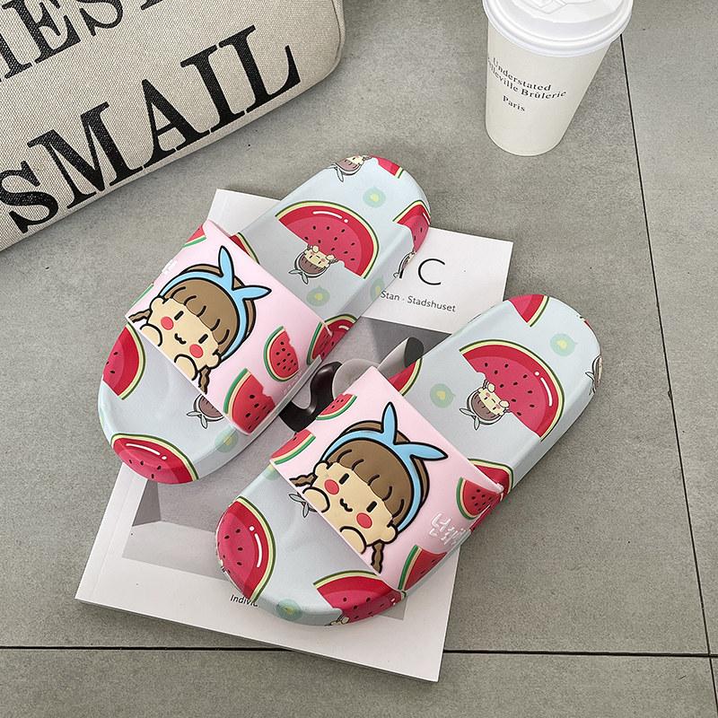 

Cute Cartoon Girl Slippers 2021 Summer Slides Women Fruit Beach Slipper Flat Women's Flip Flops Bathroom Home Female Shoes, Black