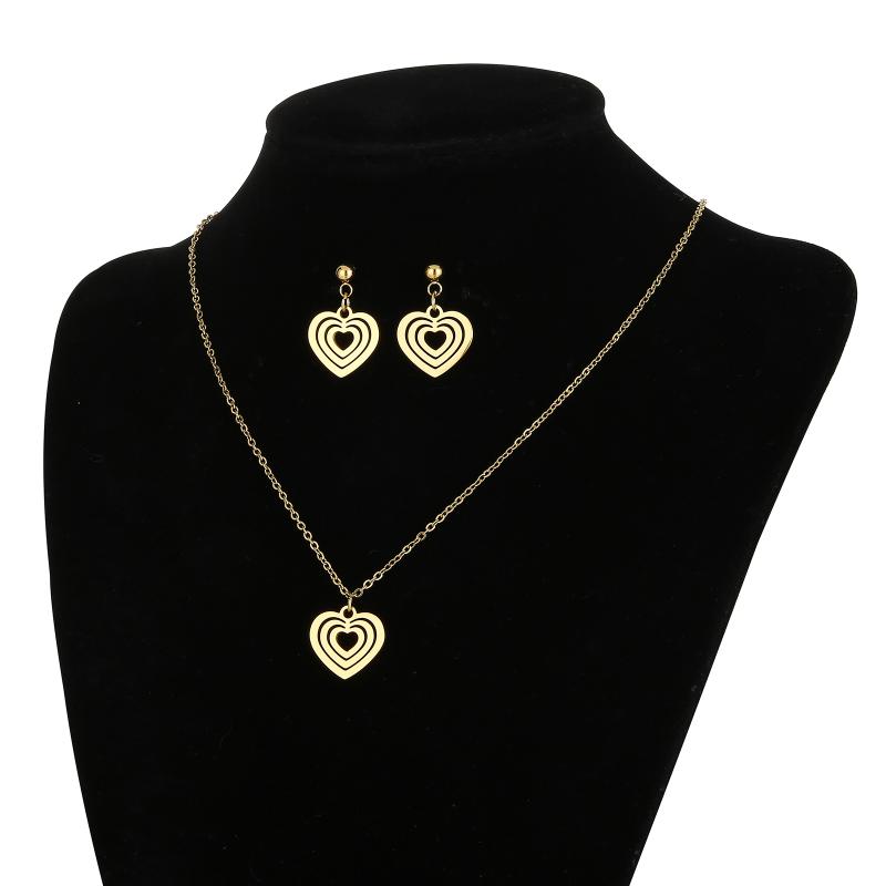 

Earrings & Necklace Fashion Exquisite Multiple Heart-shaped Stainless Steel Jewelry Set, Ladies Necklace, Earrings, Pendant, Two-piece, Silver