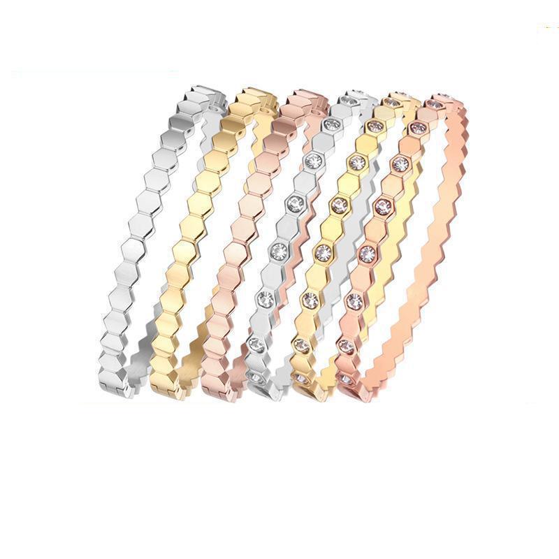 Bangle Titanium Steel Honeycomb Bracelet With Diamond Buckle Full Zircon-image-731191106