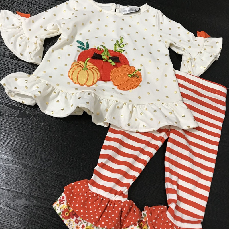 

2021 Rare Editions Kids sets 10sets/lot Halloween Ruffle Sleeves Clothing Pumpkin T shirt and Legging Set for 3M--6yrs Girls Outfit, As show