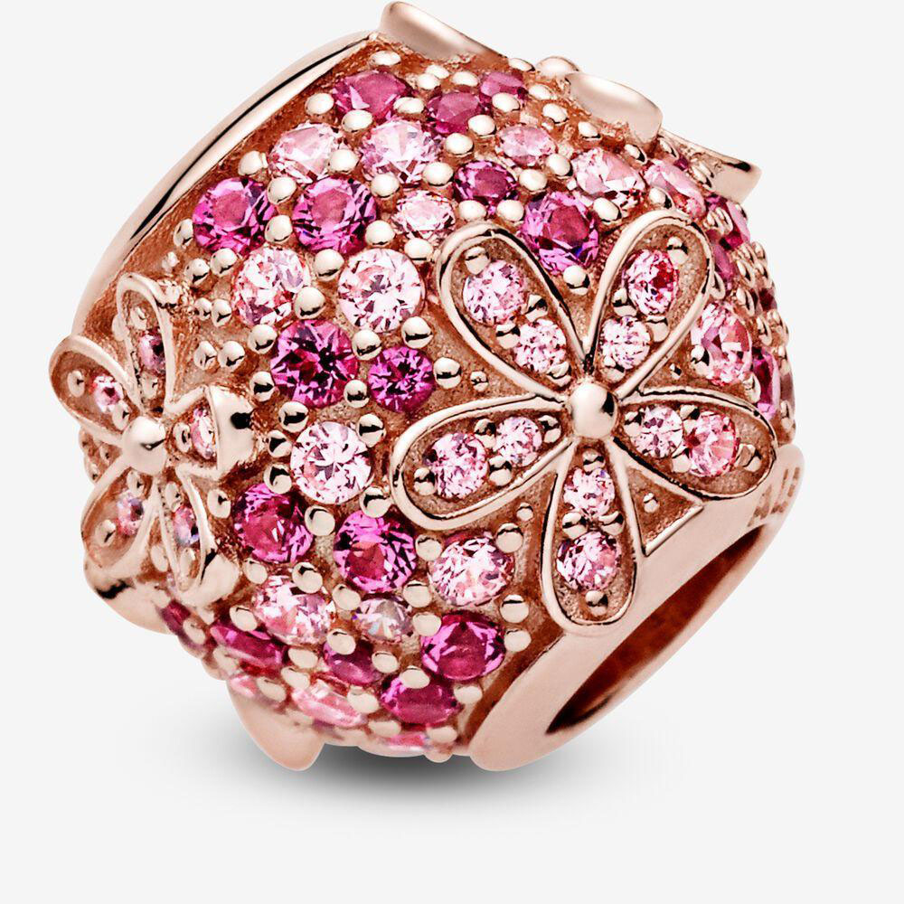 

2022 Spring 925 Sterling Silver Pink Pave Daisy Flower Charm Bead For European Jewelry Charm Bracelets