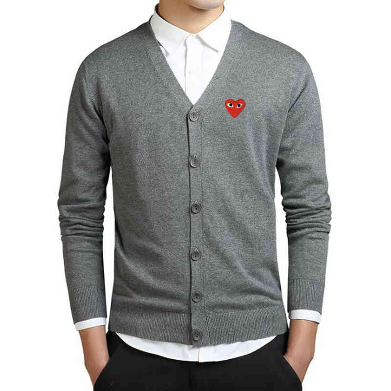 

play men cardigan embroidery heart cartoon v-neck long-sved single-breasted cotton spring autumn loose casual sweater, Black;white