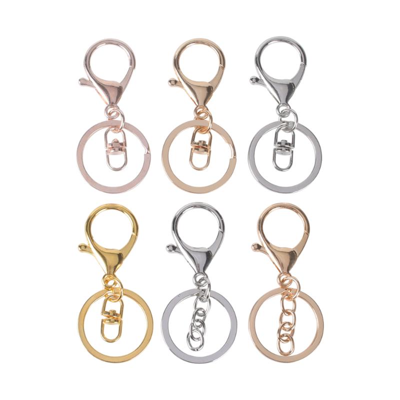 

Keychains 5Pcs/Lot Lobster Clasp Keyrings With Chain 30mm Split Key Ring Long 70mm Supplies For Jewelry Making DIY Accessories