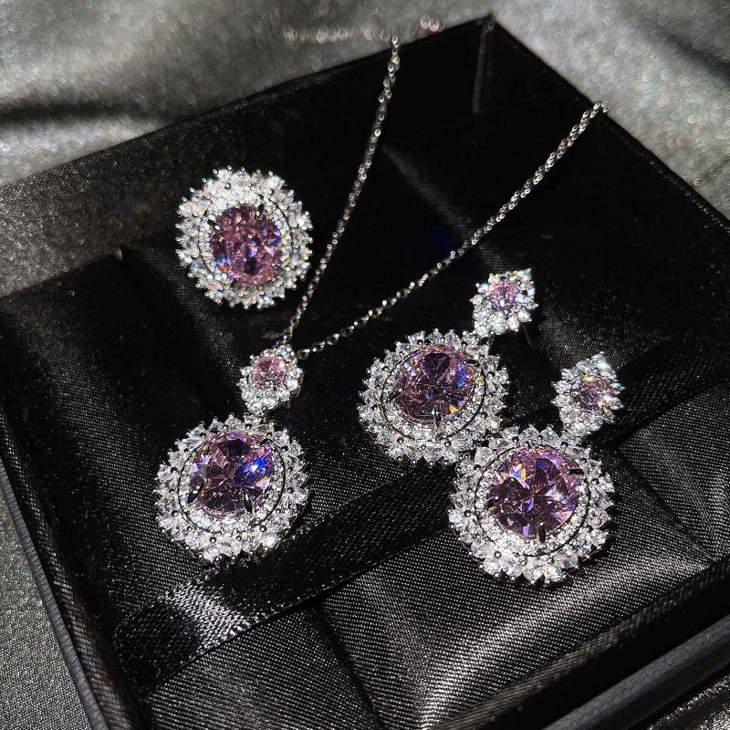 

earrings & necklace luxury design fashion silver plated filled purple crystal rhinestone jewelry sets women wedding party gifts sales elegan