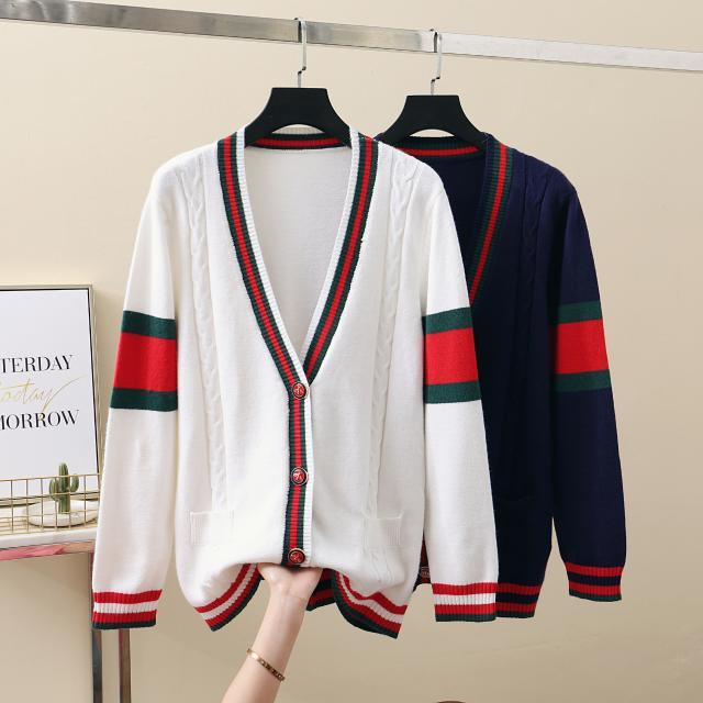 

2022 autumn and winter new twist thick cardigan sweater coat women striped sweater coat tide Male and female couples, Blue