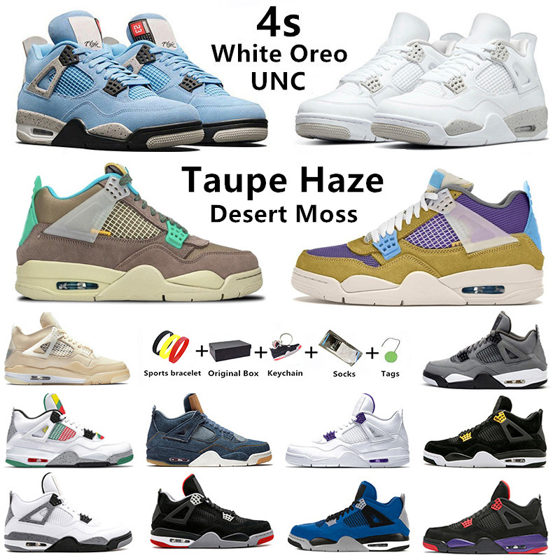 

Desert Moss Jumpman 4s mens basketball shoes 4 UNC Royalty White Oreo sail Taupe Haze Travis Scotts Metallic men women trainer sports sneakers Lightning Bred With box, 41-47 encore