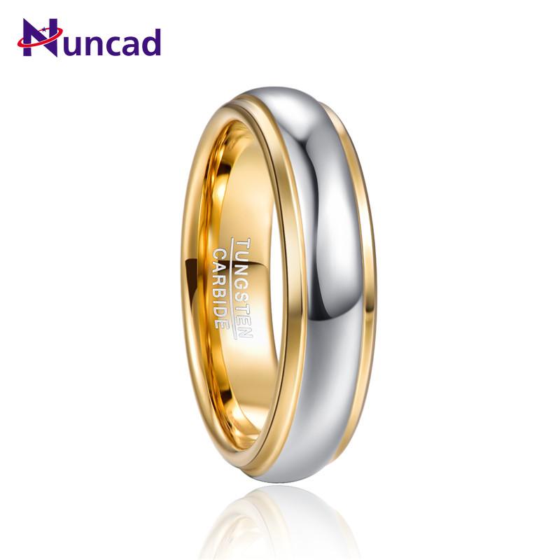 

Wedding Rings 2021 NUNCAD 6mm Width Domed Polished Step Gold Color Plateing Tungsten Steel Ring Band Comfort Fit Carbide, Slivery;golden