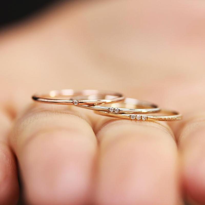 

Cluster Rings 2021 Minimal Zircon Finger For Women 3 Color 1mm Full Round Thin Fashion Jewelry Slim Ring Daily Gift KCR101M, Golden;silver