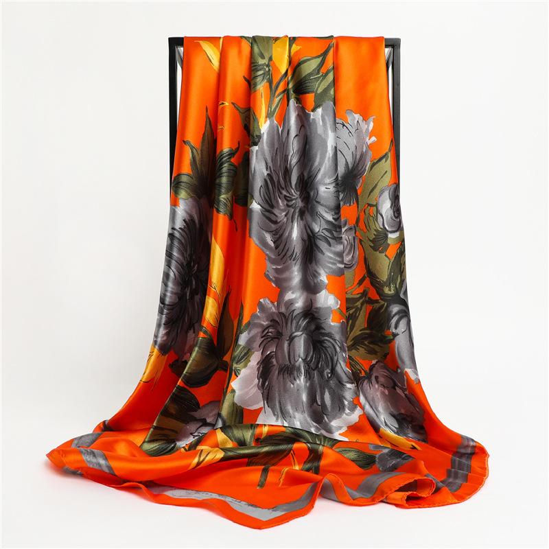 

Scarves Fashion Oil Painting Silk Square Scarf Women's 90*90cm Neck Drawstring Belt Wrap Warp Soft Turban Cover