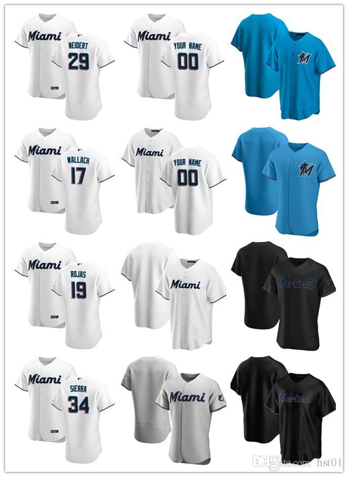 

Custom Jersey Men women Youth Miami Marlins 29 Nick Neidert 19 Miguel Rojas 34 Magneuris Sierra 17 Chad Wallach Baseball Jerseys, Blue;black