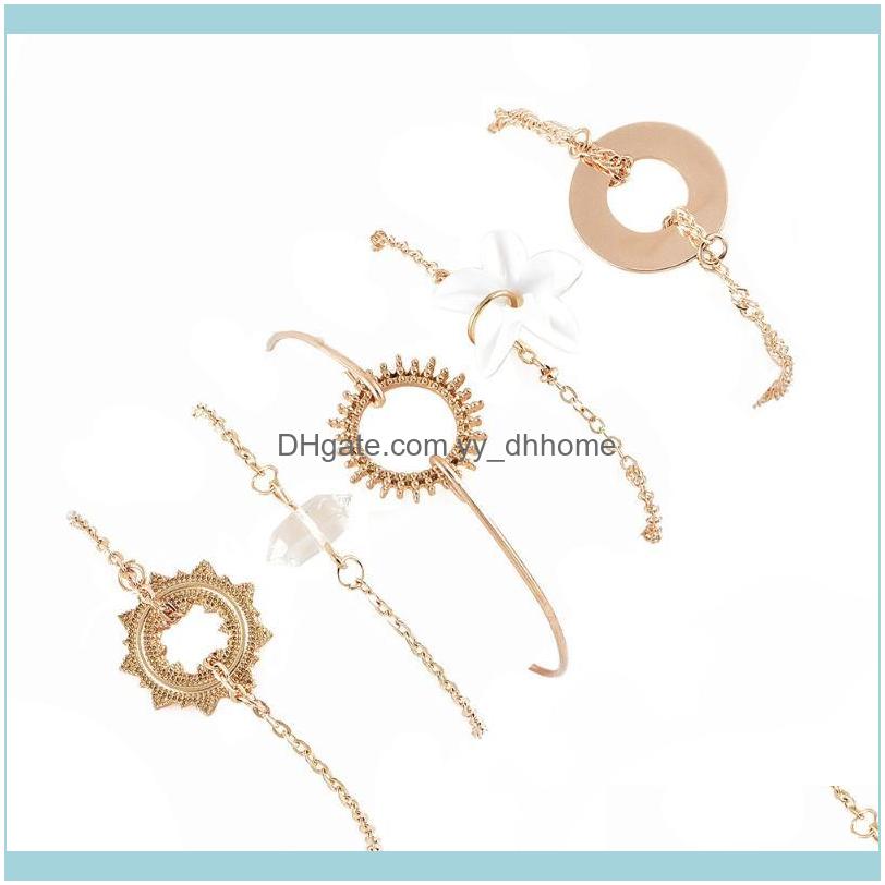 

Link, Jewelrylink, Chain Gold Color Bohemian Handmade Alloy Flower Sun Coin Bracelet Sets Women Rope Bracelets Retro Jewelry Aessories Drop
