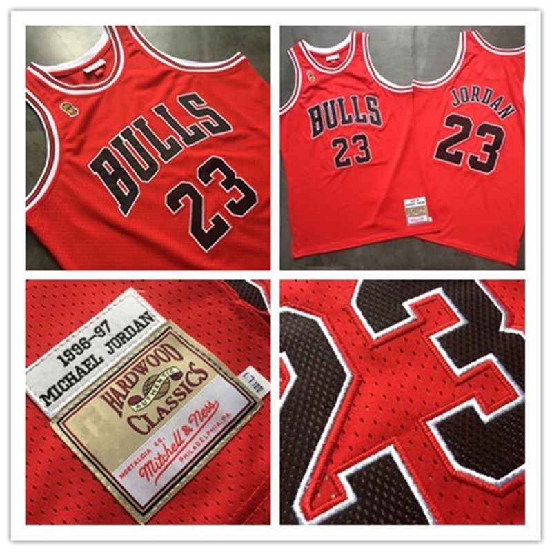 

Retro Men Basketball Jersey Chicago Bulls Michael 23 MJ Mitchell & Ness Hardwoods Classics 1996-97 Swingman Red White Embroi, Black;red