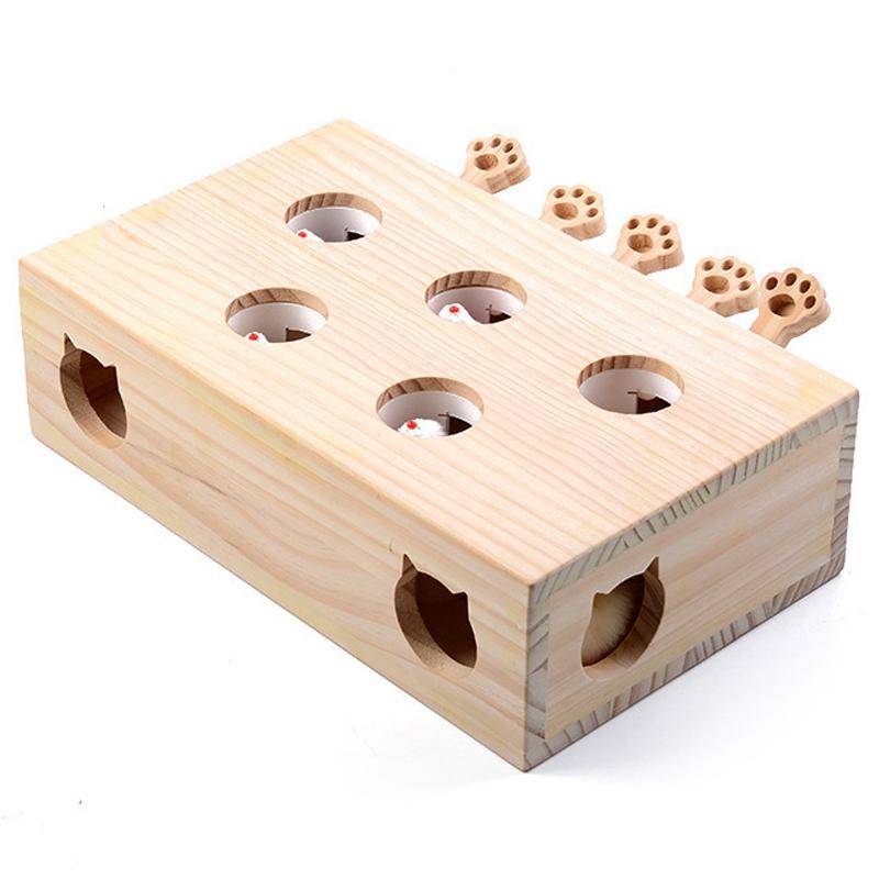 

Cat Toys Solid Wooden Toy Puzzle Interactive Whack A Mole Shape Hamster Funny Box For Playing Supplies